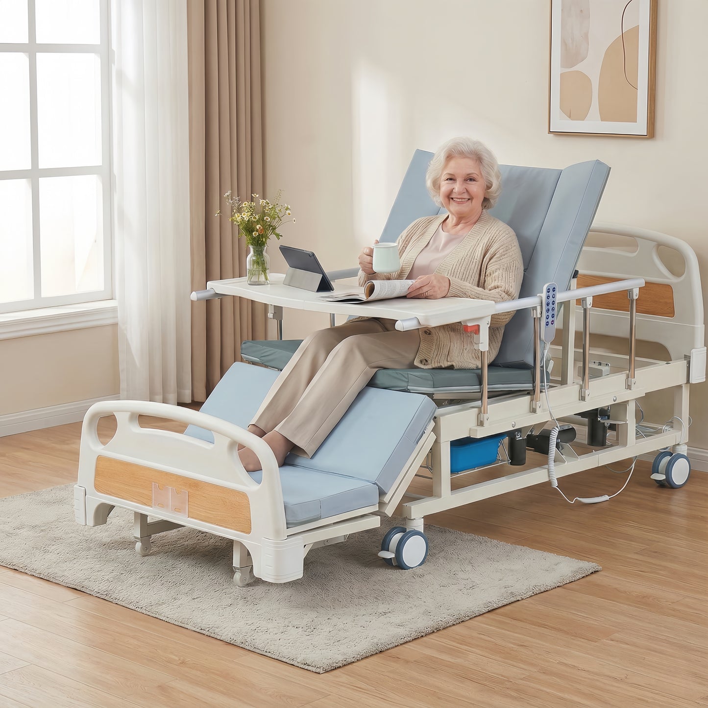 OYAY CARE Fully Electric Voice‑Controlled Nursing Bed | Smart Turning Care Bed with Non‑Slip Latex Mattress, Electric Backrest & Leg Lift for Home Elderly Care