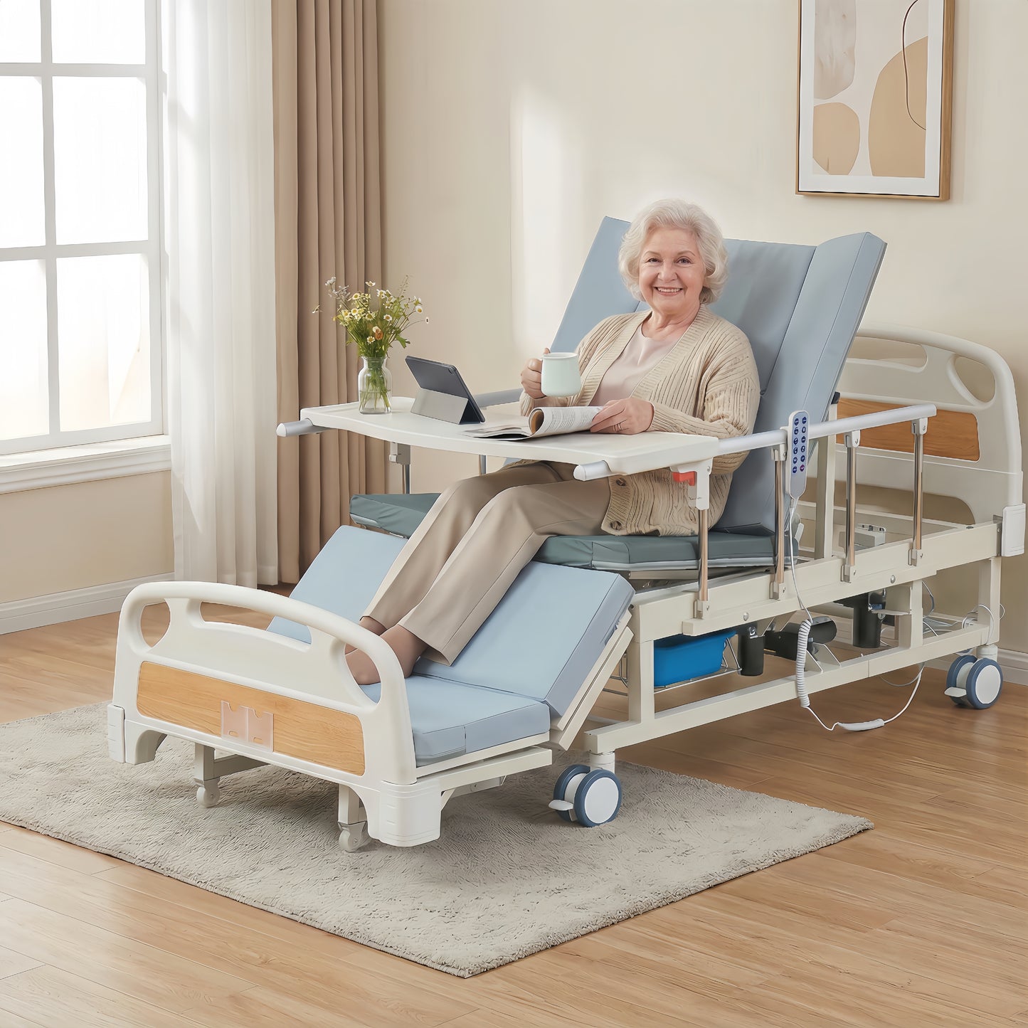 OYAY CARE Fully Electric Voice‑Controlled Nursing Bed | Smart Turning Care Bed with Non‑Slip Latex Mattress, Electric Backrest & Leg Lift for Home Elderly Care