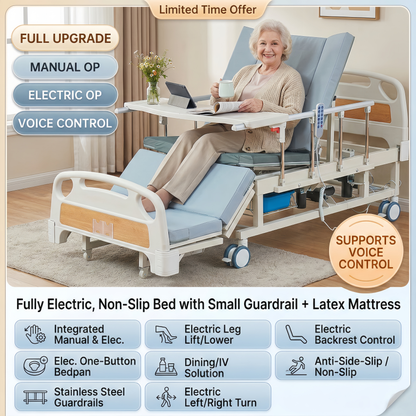 OYAY CARE Fully Electric Voice‑Controlled Nursing Bed | Smart Turning Care Bed with Non‑Slip Latex Mattress, Electric Backrest & Leg Lift for Home Elderly Care